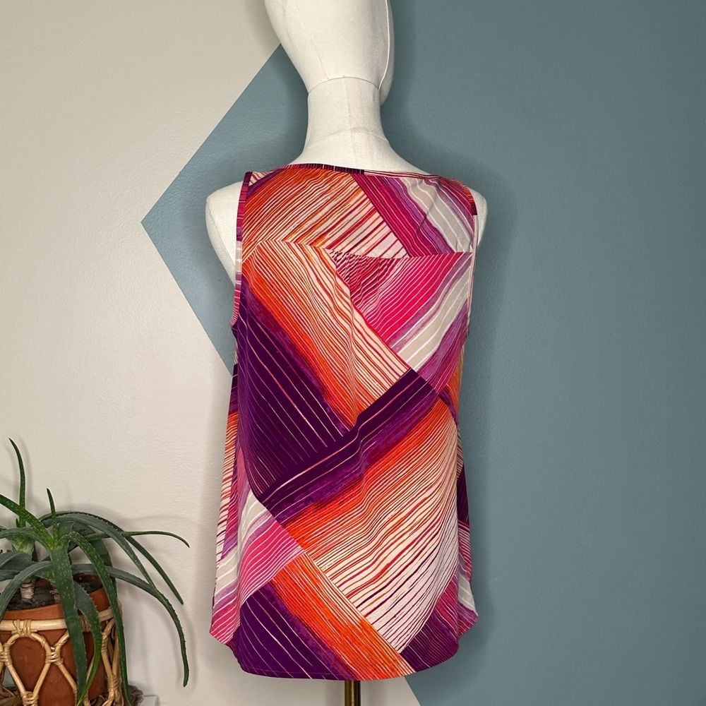 DKNY Jeans Women’s Sleeveless Zip Front Tank Top Multicolor Abstract Print Y2K M - Picture 5 of 11